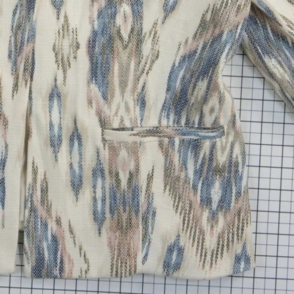 Chicos Blazer Jacket Women's.Size 2 US Large Blue Tan Ikat Open Front Woven - Picture 4 of 8